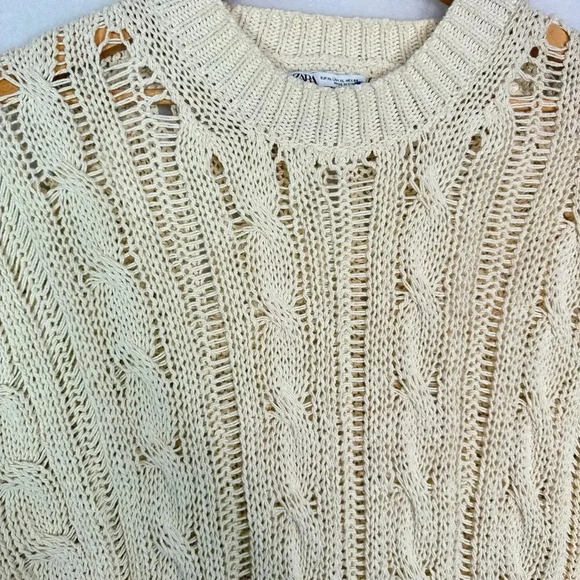 NWOT ZARA Retro Cozy Fall Loose Rib Cream Knit Pullover Sweater Size XL - Picture 3 of 5